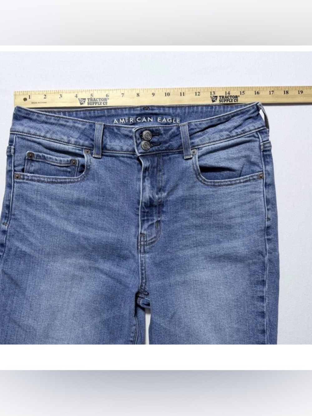 American Eagle Jeans Womens 12 Blue High Rise Artist Flare Stretch Hippie - Picture 6 of 10